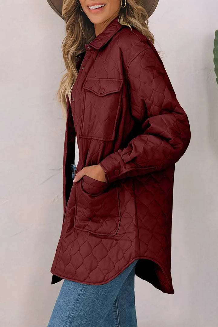 Diamond Quilted Jacket for Women – Collared Snap Front Lightweight Barn Jacket, Classic Fall Outerwear