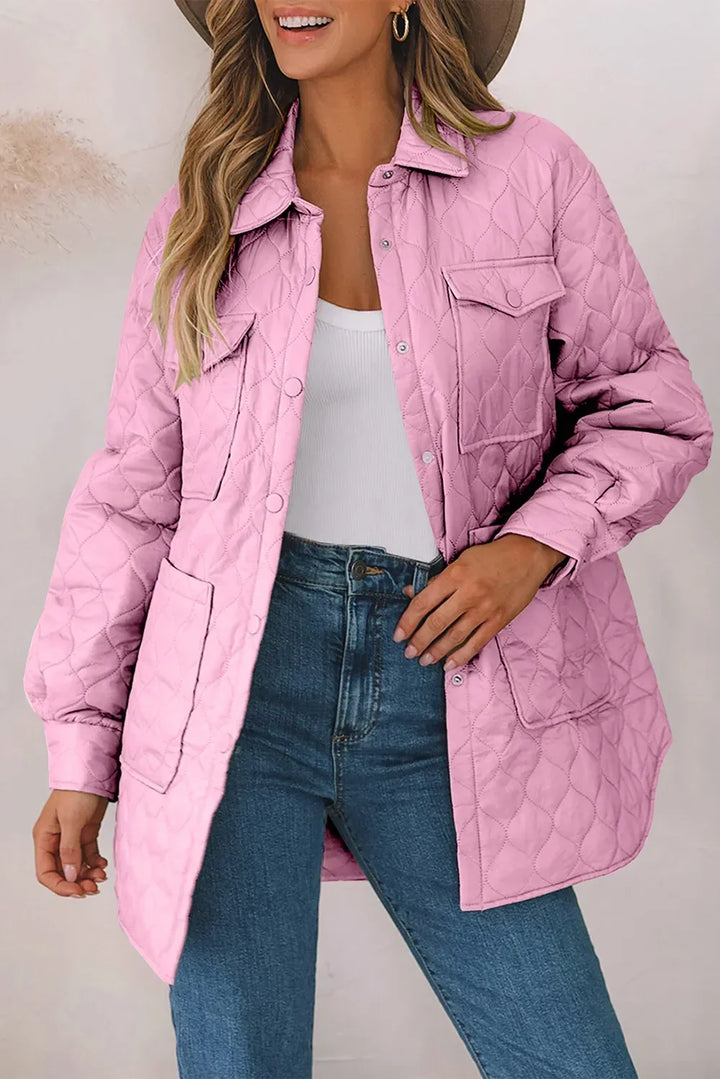 Diamond Quilted Jacket for Women – Collared Snap Front Lightweight Barn Jacket, Classic Fall Outerwear