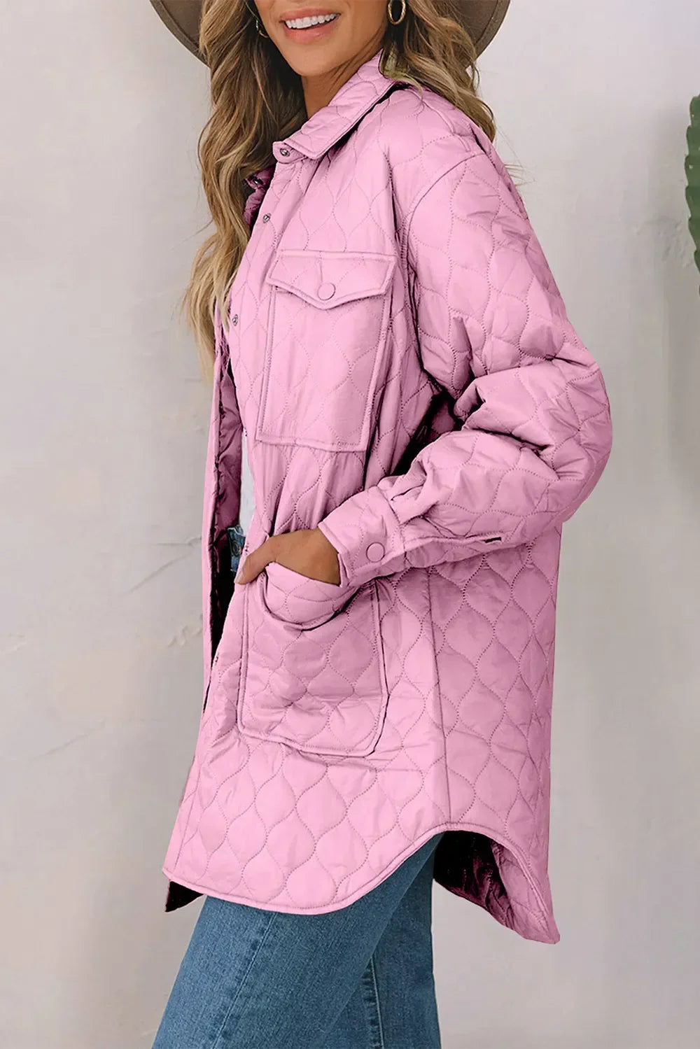 Diamond Quilted Jacket for Women – Collared Snap Front Lightweight Barn Jacket, Classic Fall Outerwear