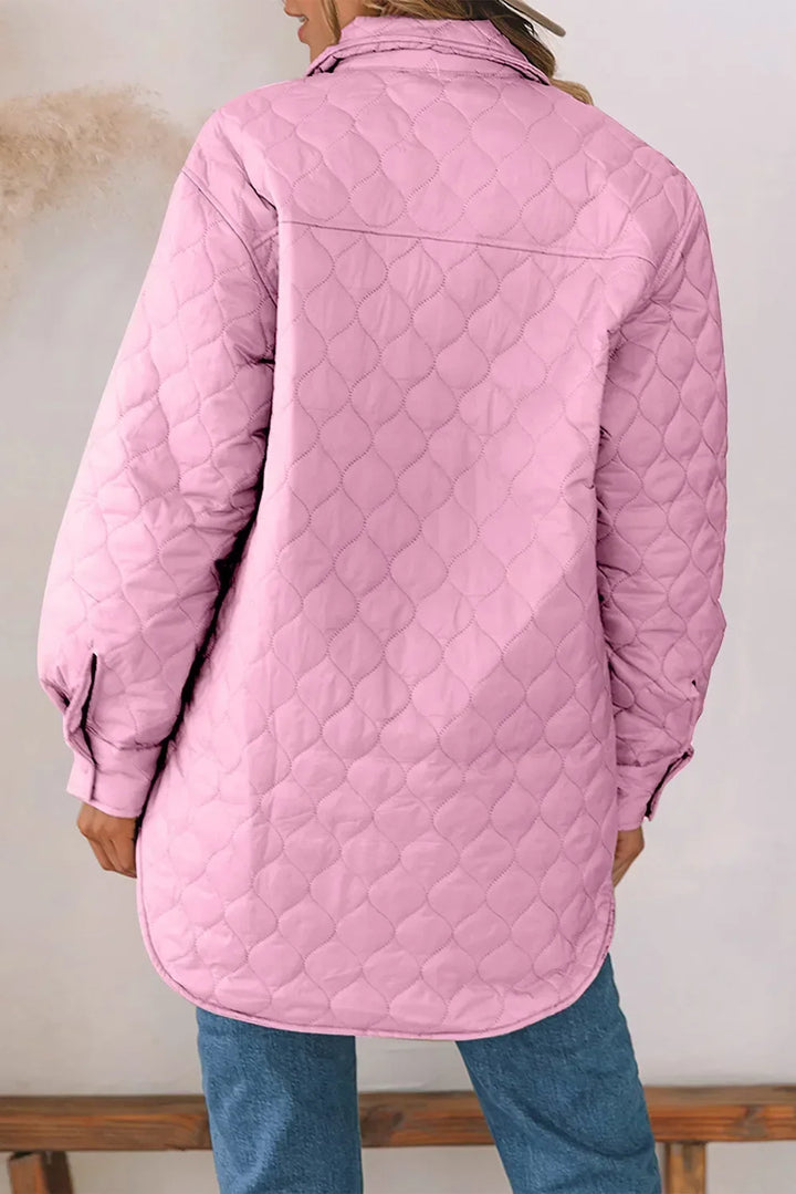 Diamond Quilted Jacket for Women – Collared Snap Front Lightweight Barn Jacket, Classic Fall Outerwear
