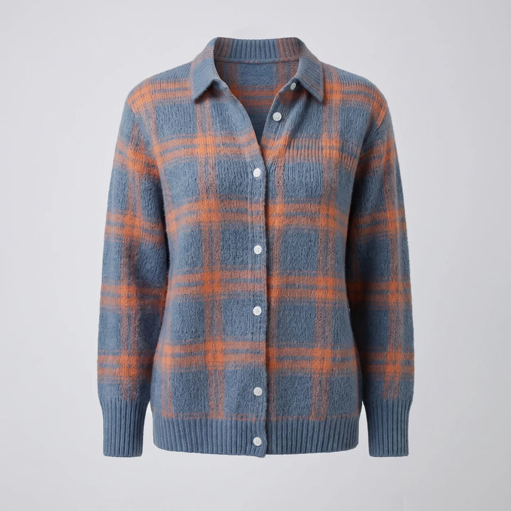 Plaid Cardigan Sweater for Women – Collared Button Front Long Sleeve Knit, Retro Fall Sweater