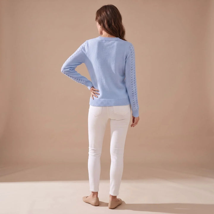 Pointelle Knit Sweater for Women – Crew Neck Long Sleeve Pullover, Soft Fall Knit Sweater