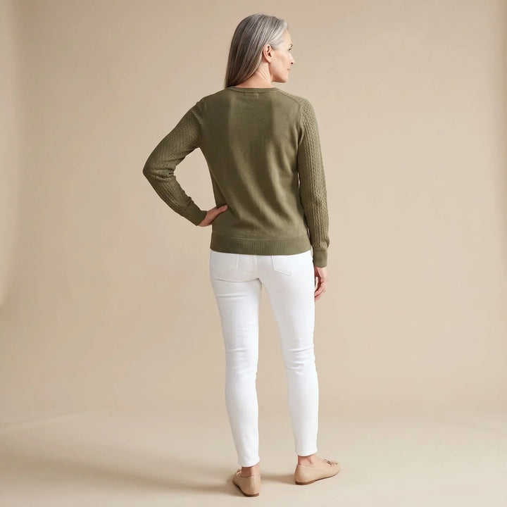 Pointelle Knit Sweater for Women – Crew Neck Long Sleeve Pullover, Soft Fall Knit Sweater