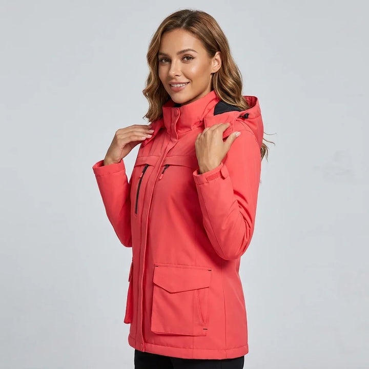 Waterproof Rain Jacket for Women – Fleece Lined Hooded Winter Jacket, Warm Outdoor Coat for Walking and Travel