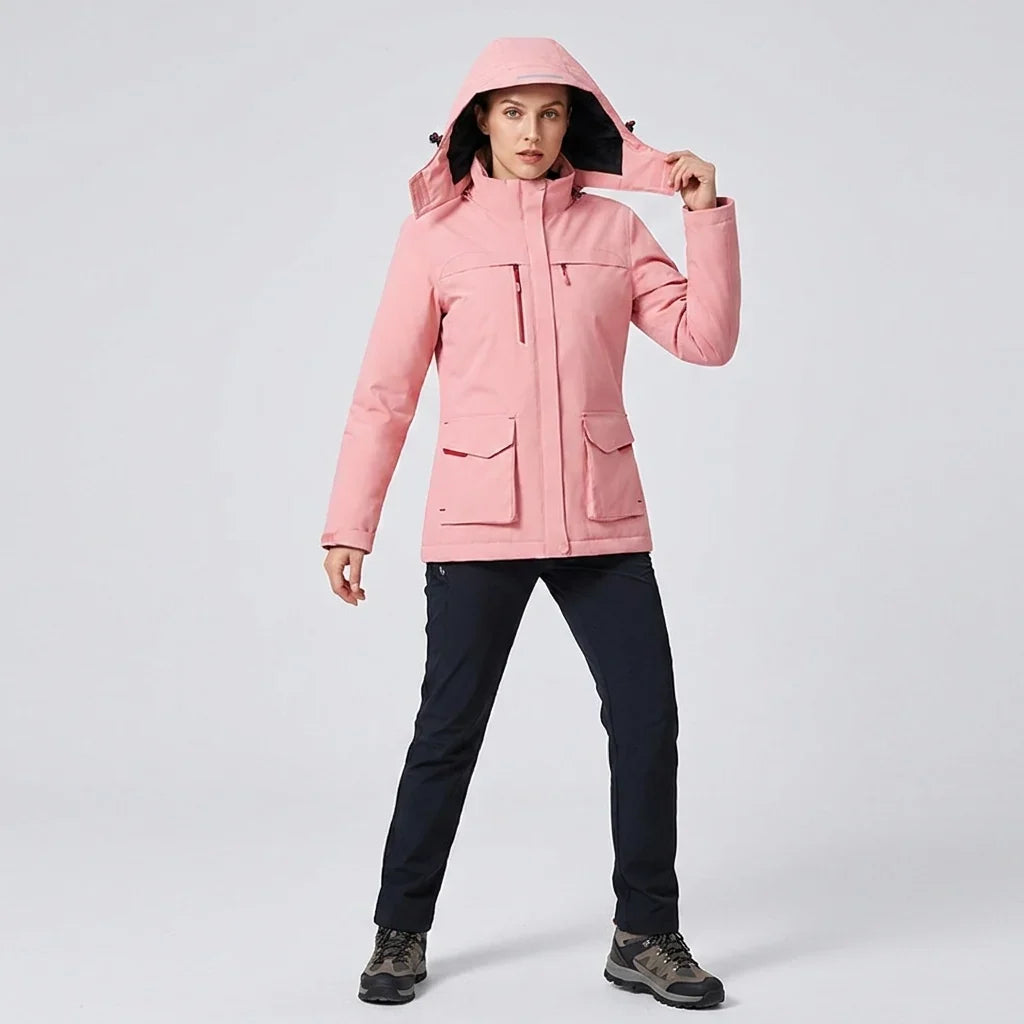 Waterproof Rain Jacket for Women – Fleece Lined Hooded Winter Jacket, Warm Outdoor Coat for Walking and Travel