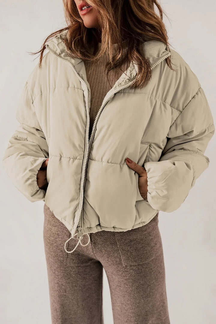 Winter Coat for Women – Stand Collar Zip Up Long Sleeve Coat in Brick Red, Cream, Taupe, Warm Cold Weather Jacket