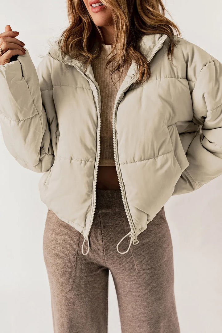 Winter Coat for Women – Stand Collar Zip Up Long Sleeve Coat in Brick Red, Cream, Taupe, Warm Cold Weather Jacket