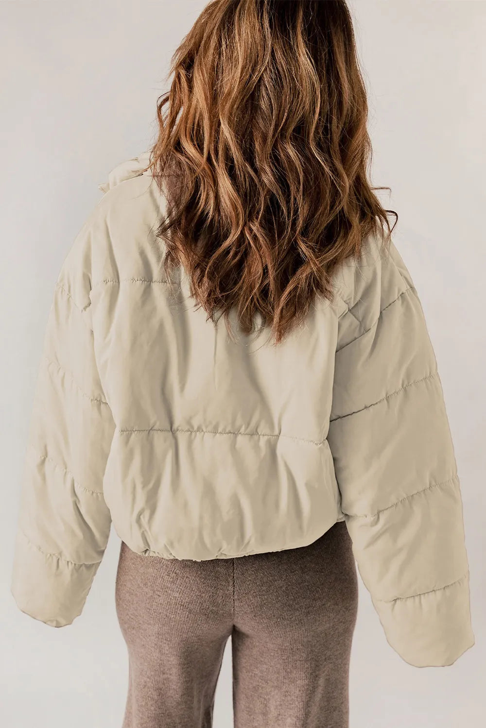 Winter Coat for Women – Stand Collar Zip Up Long Sleeve Coat in Brick Red, Cream, Taupe, Warm Cold Weather Jacket