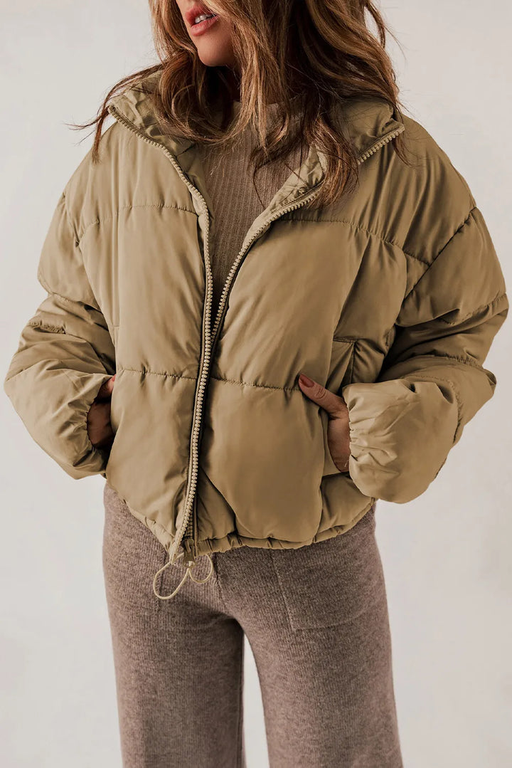 Winter Coat for Women – Stand Collar Zip Up Long Sleeve Coat in Brick Red, Cream, Taupe, Warm Cold Weather Jacket