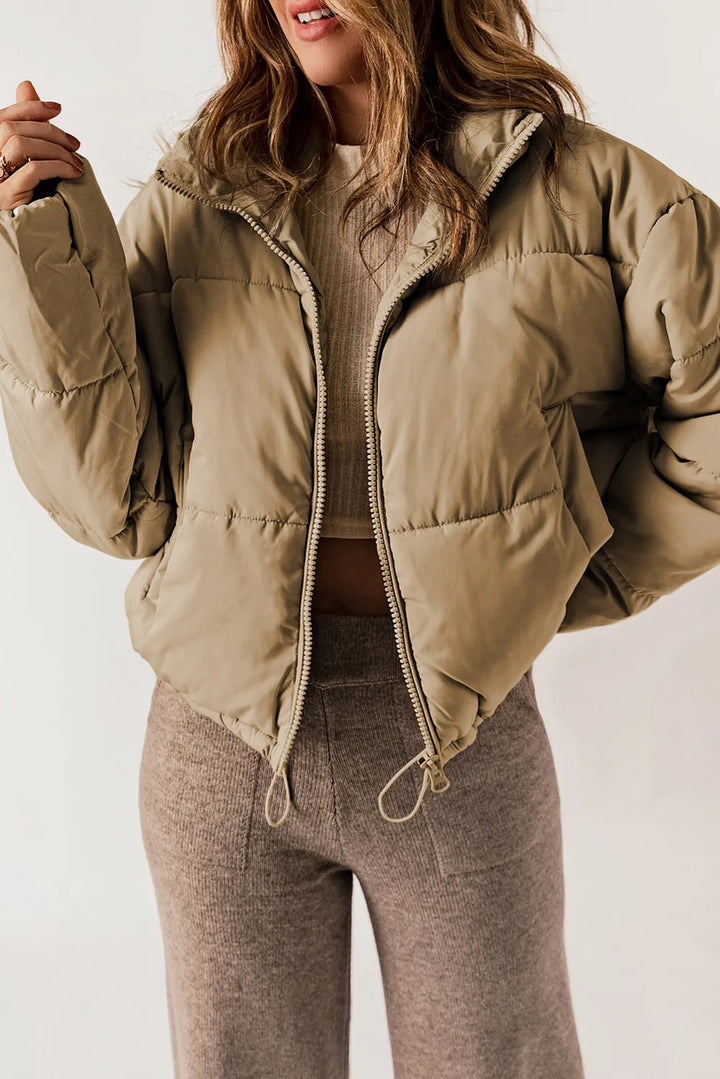 Winter Coat for Women – Stand Collar Zip Up Long Sleeve Coat in Brick Red, Cream, Taupe, Warm Cold Weather Jacket