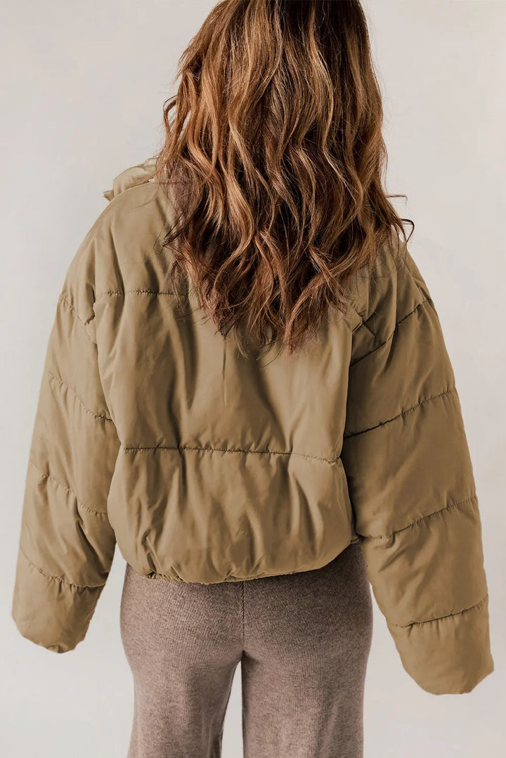 Winter Coat for Women – Stand Collar Zip Up Long Sleeve Coat in Brick Red, Cream, Taupe, Warm Cold Weather Jacket