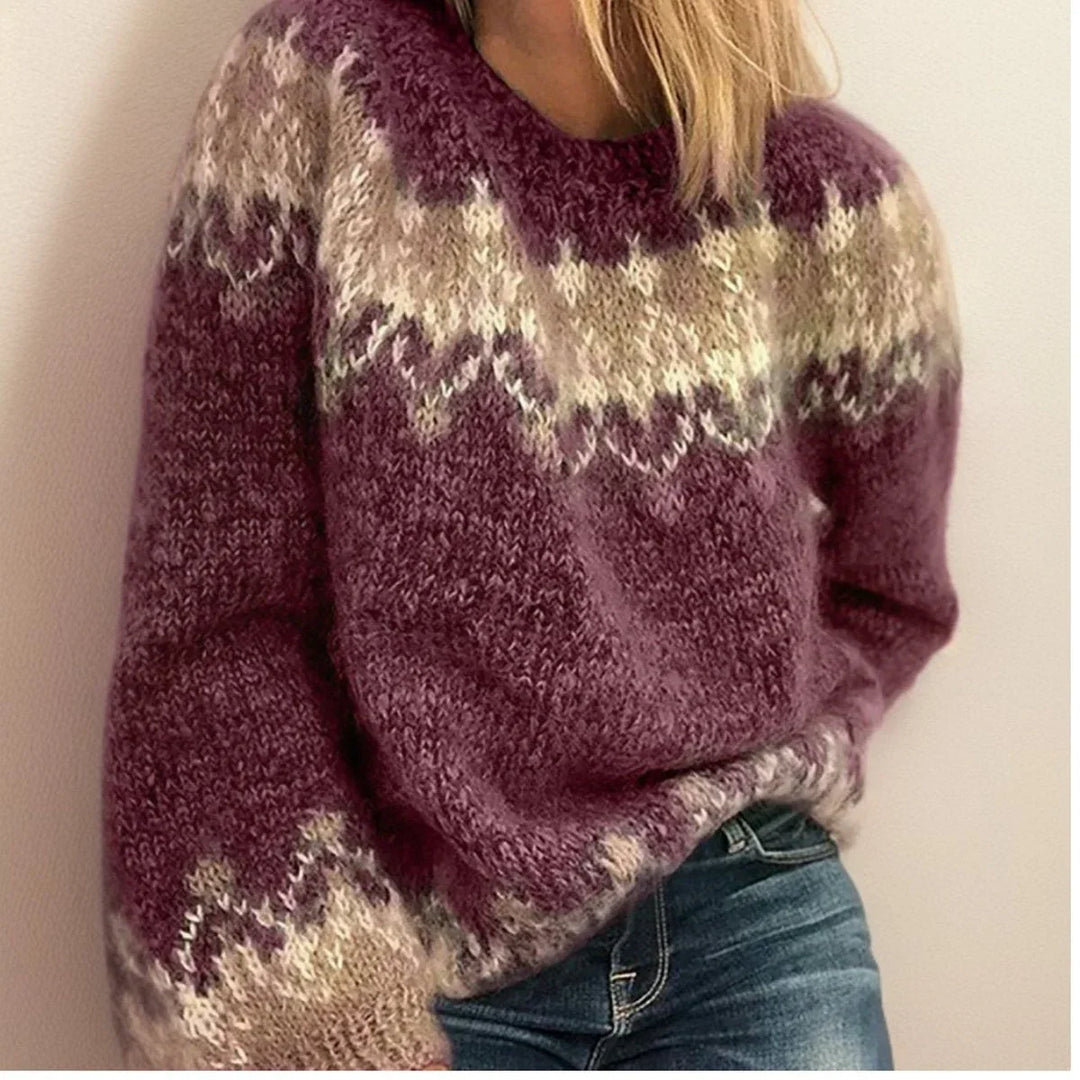 Fair Isle Sweater for Women – Nordic Knit Crew Neck Pullover, Long Sleeve Winter Sweater