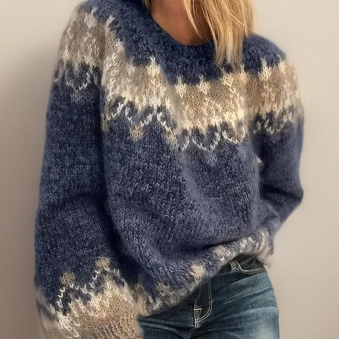 Fair Isle Sweater for Women – Nordic Knit Crew Neck Pullover, Long Sleeve Winter Sweater