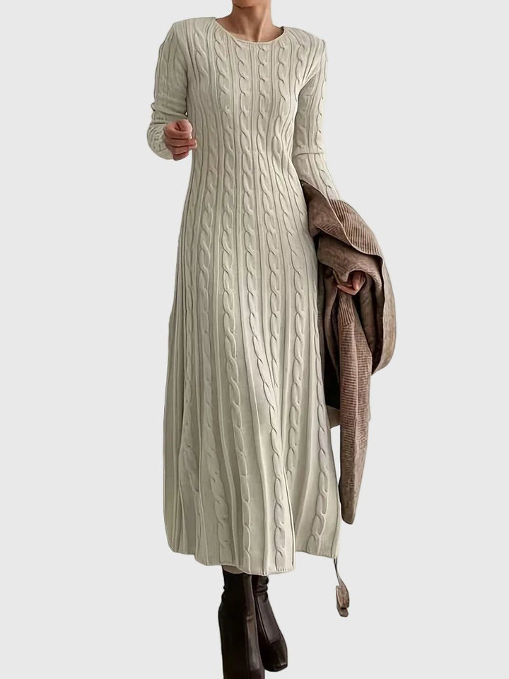 Comfortable Cable Knit Sweater Dress for Women with Round Neck Long Sleeve Fitted A Line Style
