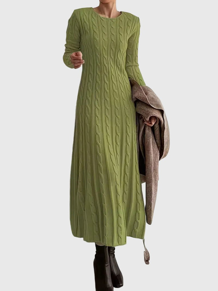 Comfortable Cable Knit Sweater Dress for Women with Round Neck Long Sleeve Fitted A Line Style