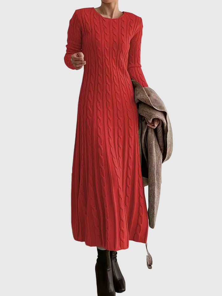 Comfortable Cable Knit Sweater Dress for Women with Round Neck Long Sleeve Fitted A Line Style