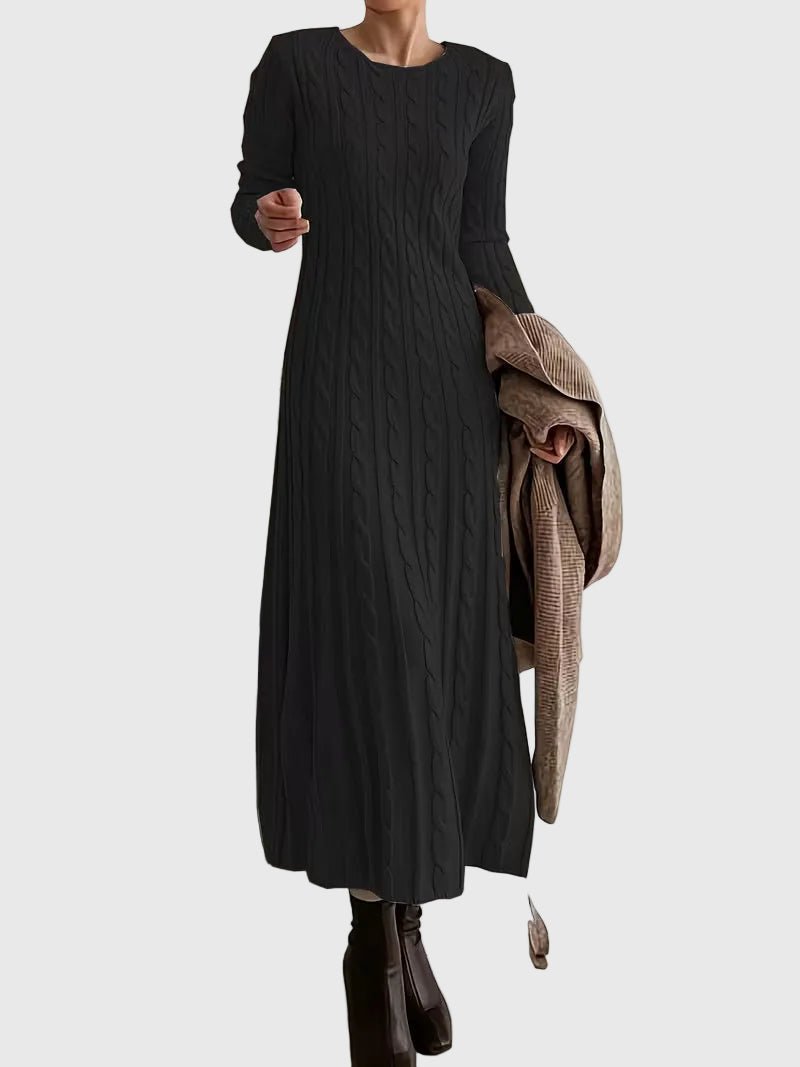 Comfortable Cable Knit Sweater Dress for Women with Round Neck Long Sleeve Fitted A Line Style