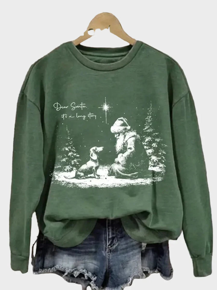 Zinia | Women's Christmas Dachshund Dear Santa It’s A Long Story  Print Casual Sweatshirt