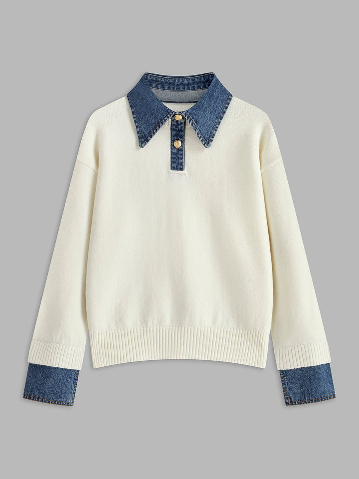 Stylish Polo Shirts for Women with Denim Collar Knit Sweater Design