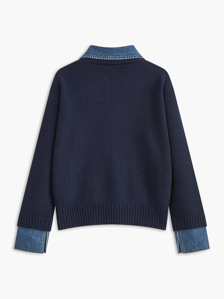Stylish Polo Shirts for Women with Denim Collar Knit Sweater Design