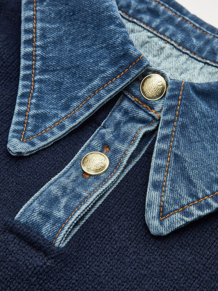 Stylish Polo Shirts for Women with Denim Collar Knit Sweater Design