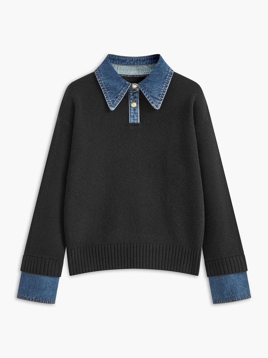 Stylish Polo Shirts for Women with Denim Collar Knit Sweater Design