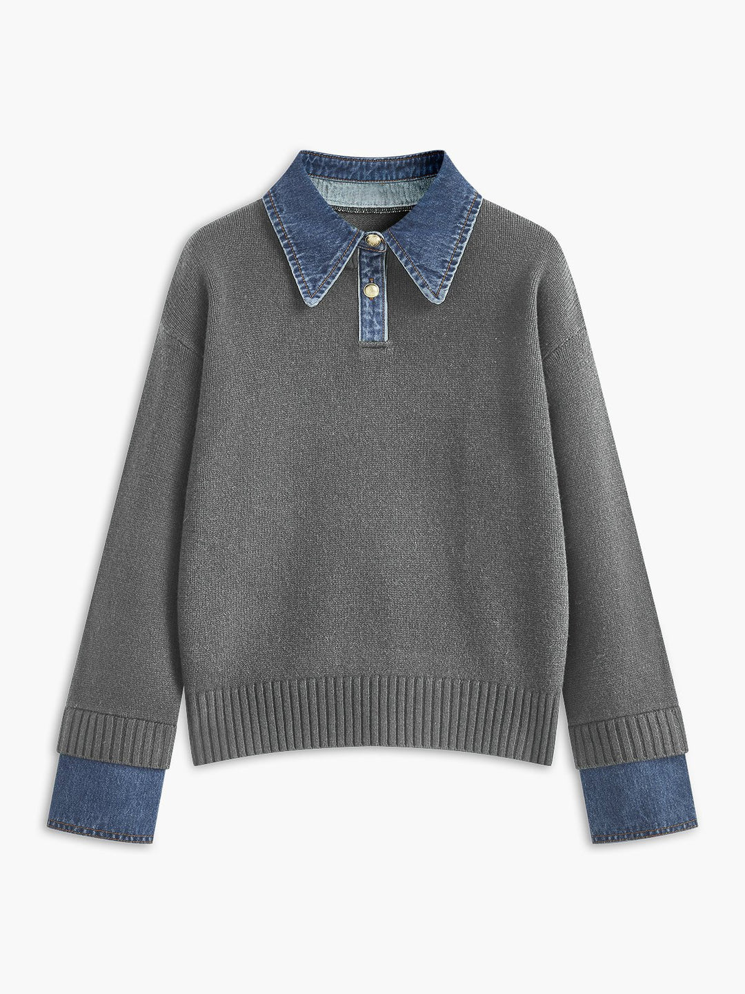 Stylish Polo Shirts for Women with Denim Collar Knit Sweater Design