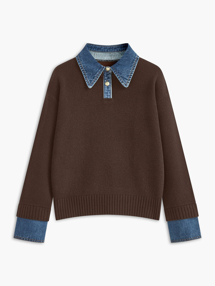 Stylish Polo Shirts for Women with Denim Collar Knit Sweater Design