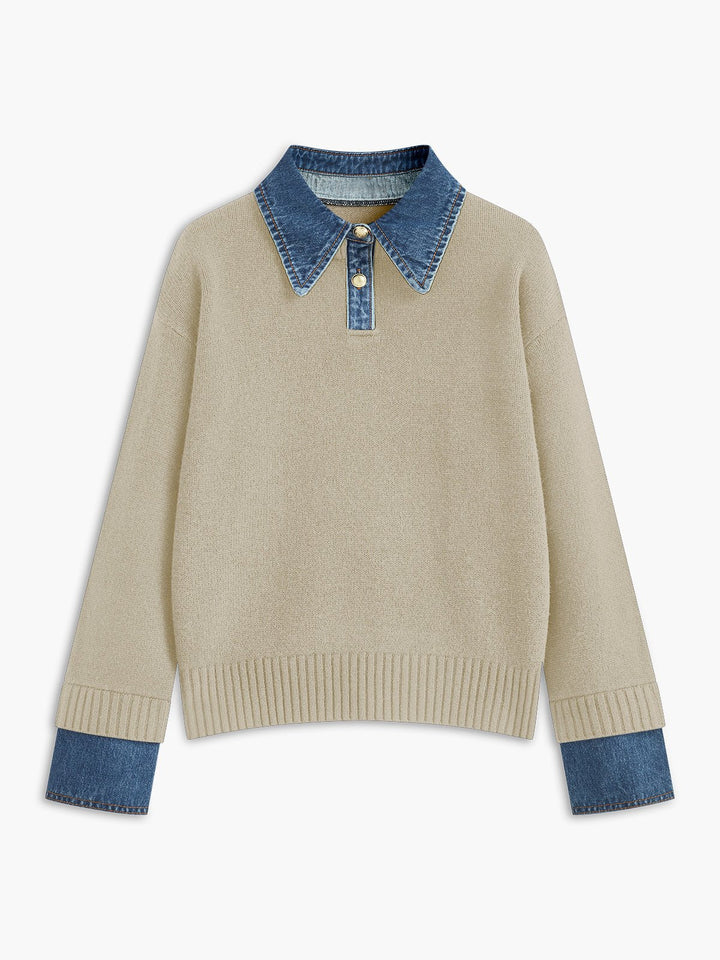 Stylish Polo Shirts for Women with Denim Collar Knit Sweater Design