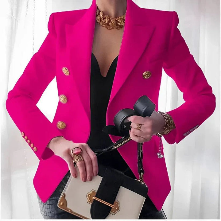 Elegant Tailored Blazer for Women with Double Breasted Gold Button Fitted Structured Style