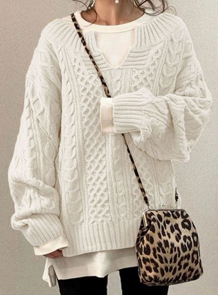 Comfortable Cable Knit Sweater for Women with V Neck Long Sleeve Oversized Relaxed Casual Style