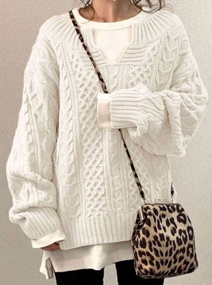 Comfortable Cable Knit Sweater for Women with V Neck Long Sleeve Oversized Relaxed Casual Style