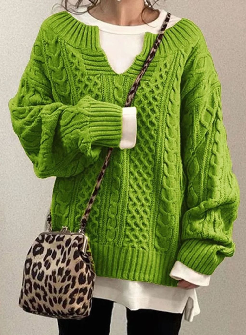 Comfortable Cable Knit Sweater for Women with V Neck Long Sleeve Oversized Relaxed Casual Style