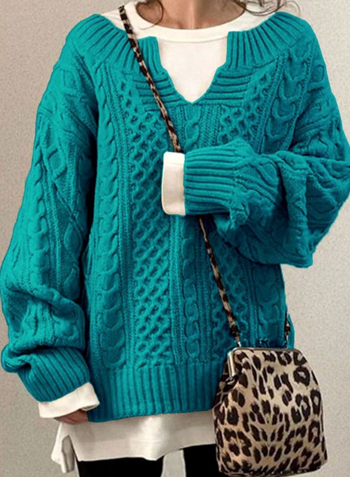 Comfortable Cable Knit Sweater for Women with V Neck Long Sleeve Oversized Relaxed Casual Style