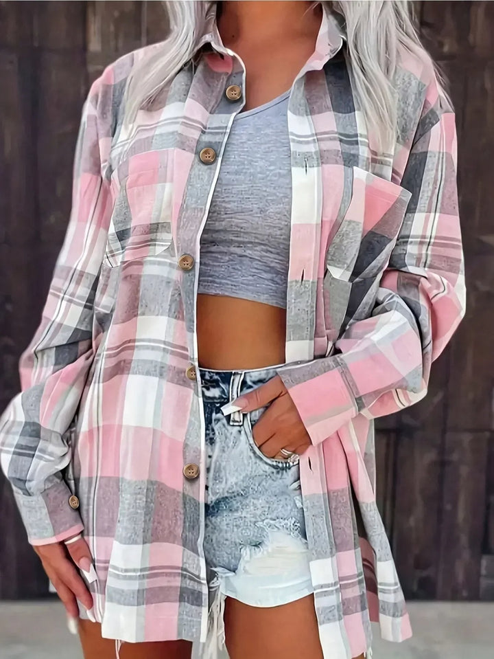 Effortless Plaid Flannel Cardigan Sweater for Women with Open Front Oversized Long Sleeve Shirt