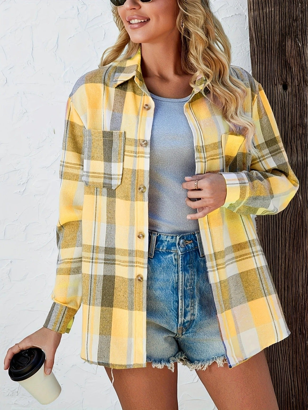 Effortless Plaid Flannel Cardigan Sweater for Women with Open Front Oversized Long Sleeve Shirt