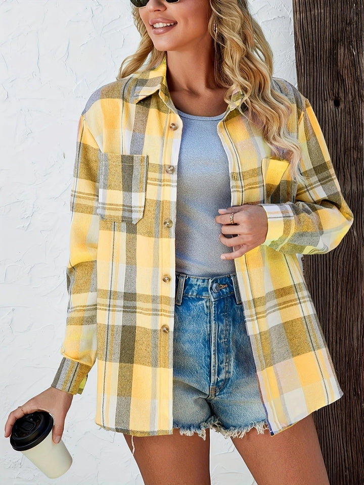 Effortless Plaid Flannel Cardigan Sweater for Women with Open Front Oversized Long Sleeve Shirt