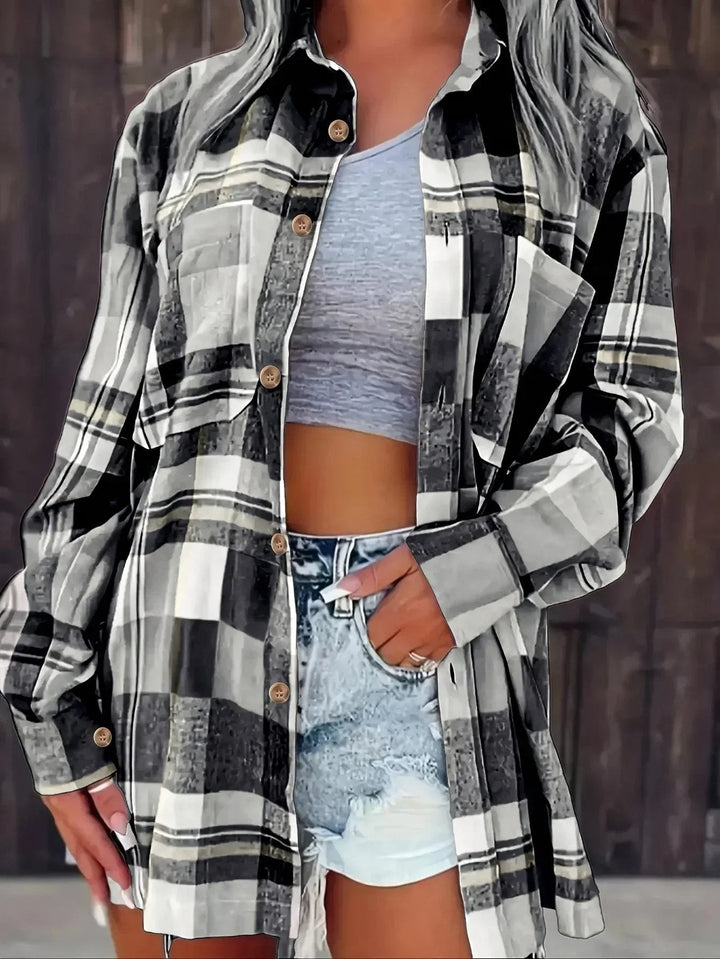 Effortless Plaid Flannel Cardigan Sweater for Women with Open Front Oversized Long Sleeve Shirt