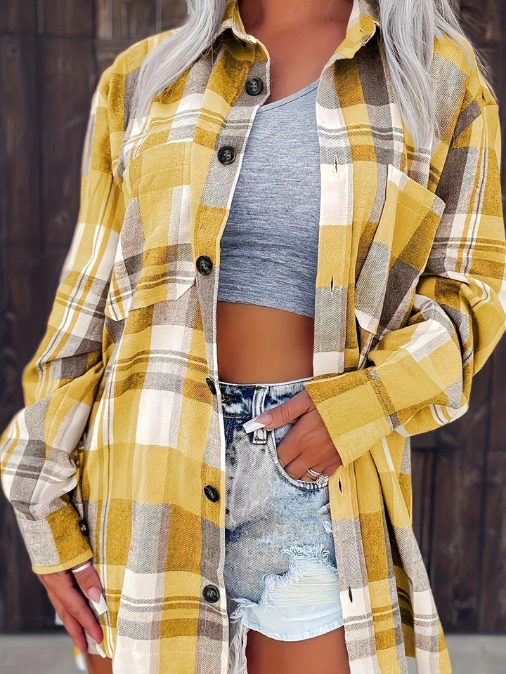 Effortless Plaid Flannel Cardigan Sweater for Women with Open Front Oversized Long Sleeve Shirt