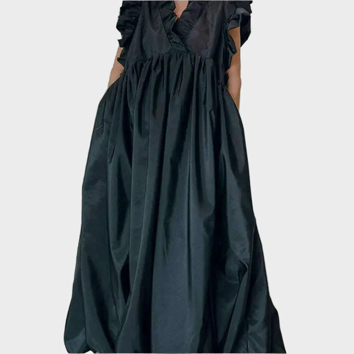 Abito plissettato da donna, linea ad A, ampio, con ruches e tasche, senza maniche, stile casual estivo vintage, scollo a V, abito estivo da donna