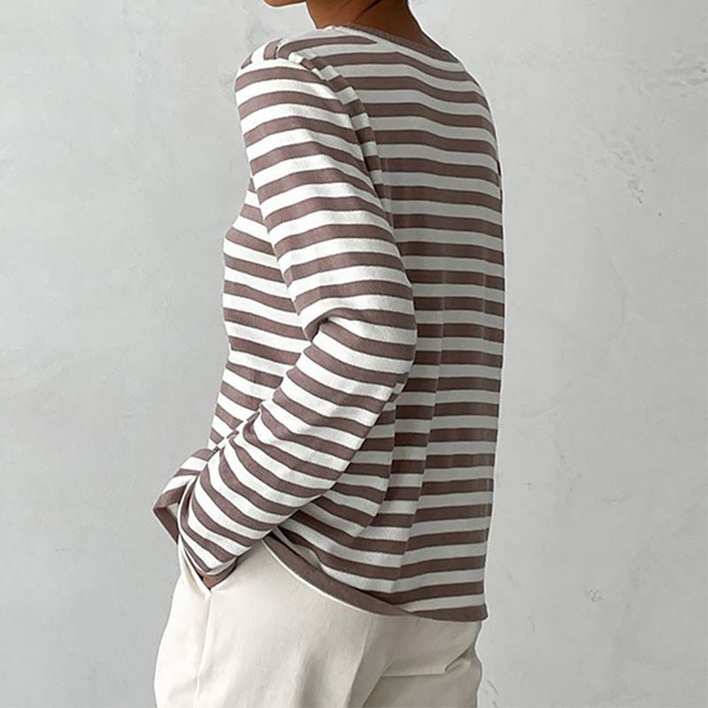 Effortless Sweaters for Women with Nautical Stripe Crew Neckline Relaxed Long Sleeve Style