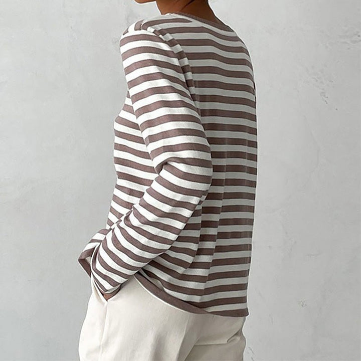 Effortless Sweaters for Women with Nautical Stripe Crew Neckline Relaxed Long Sleeve Style