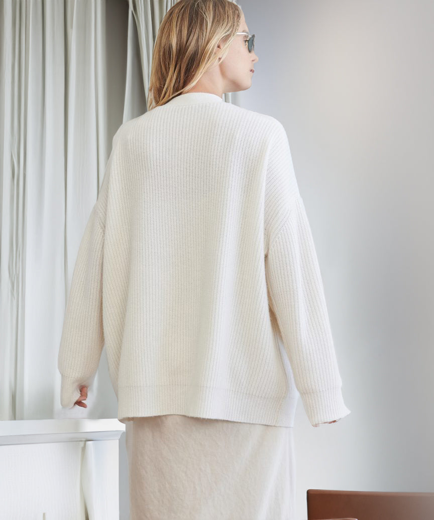 Comfortable Ribbed Cardigan for Women with V Neck Long Sleeve Button Front Oversized Knit Style