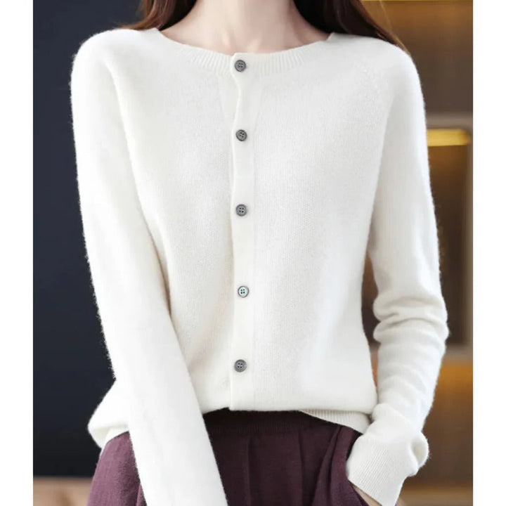 Comfortable Knit Cardigan for Women with Round Neck Long Sleeve Button Front Relaxed Style