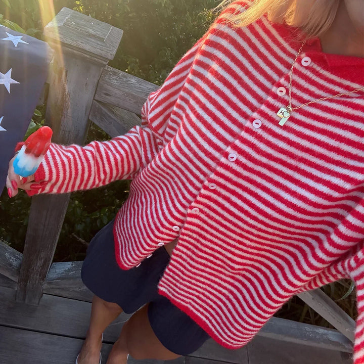 Comfortable Striped Cardigan Sweater for Women with Collar Long Sleeve Button Front Oversized Knit Style