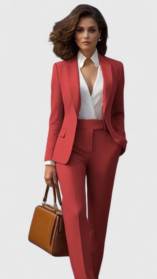 Elegant Tailored Suit for Women with Lapel Blazer Long Sleeve Straight Leg Formal Style