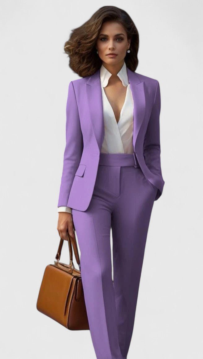 Elegant Tailored Suit for Women with Lapel Blazer Long Sleeve Straight Leg Formal Style