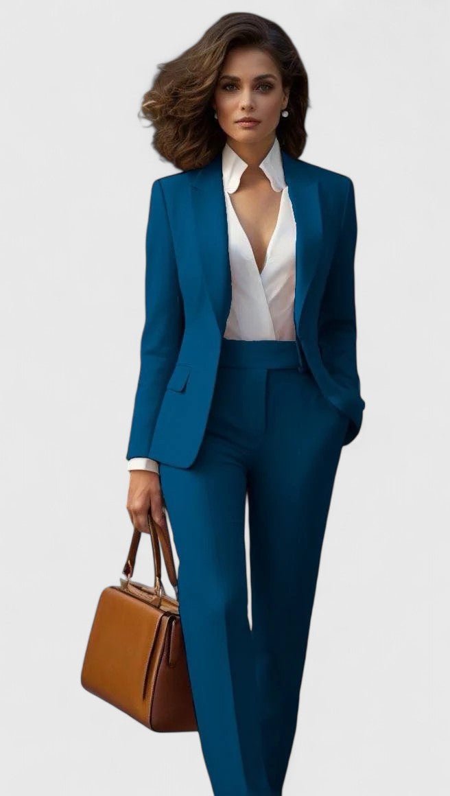 Elegant Tailored Suit for Women with Lapel Blazer Long Sleeve Straight Leg Formal Style