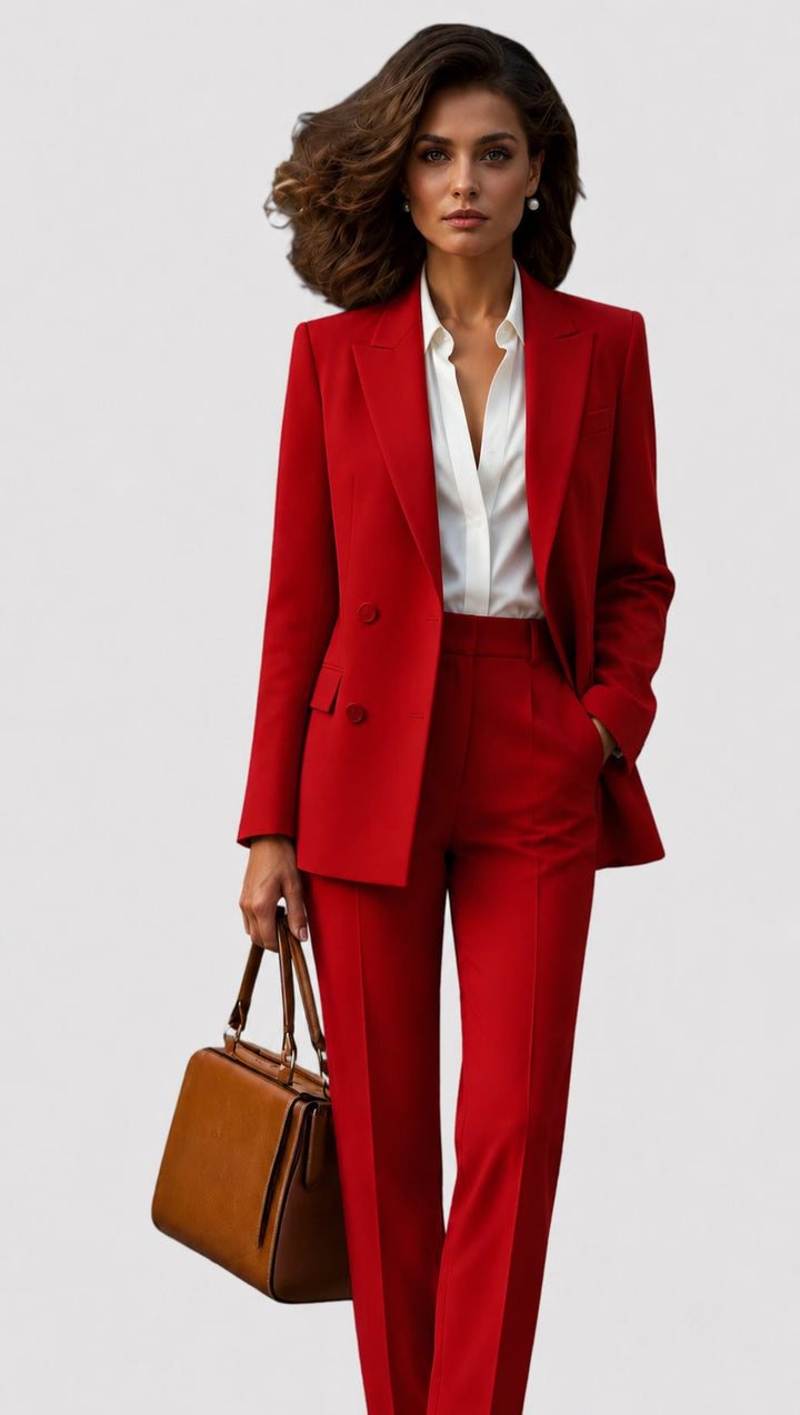 Elegant Tailored Suit for Women with Lapel Blazer Long Sleeve Straight Leg Formal Style