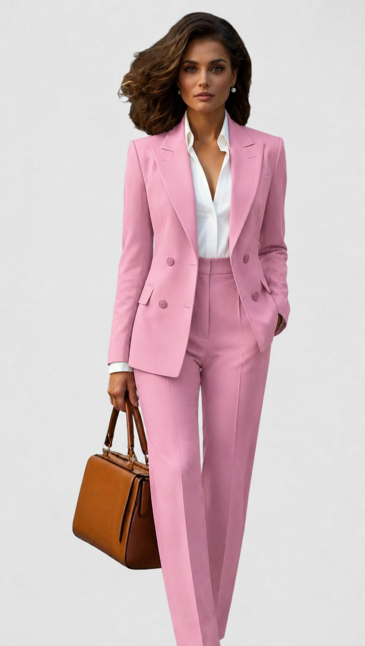 Elegant Tailored Suit for Women with Lapel Blazer Long Sleeve Straight Leg Formal Style